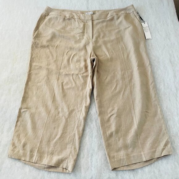 NWT Calvin Klein Womens Tan Flat Front Linen Blend Cropped Dress Pants Size 22W - Picture 1 of 9
